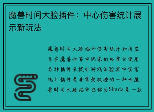 魔兽时间大脸插件：中心伤害统计展示新玩法